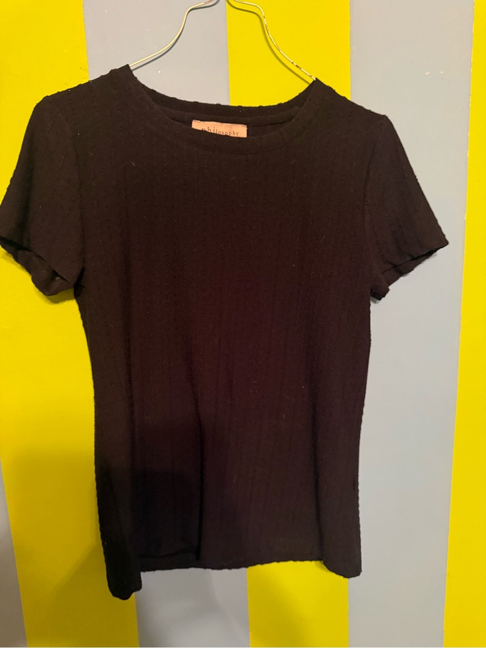 philosophy navy blue Short Sleeve Ribbed Knit Top